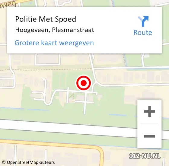 Locatie op kaart van de 112 melding: Politie Met Spoed Naar Hoogeveen, Plesmanstraat op 2 augustus 2021 11:44