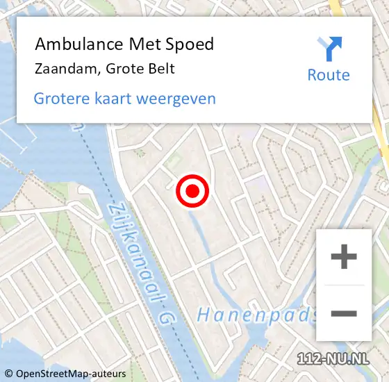 Locatie op kaart van de 112 melding: Ambulance Met Spoed Naar Zaandam, Grote Belt op 2 augustus 2021 12:16