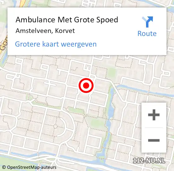 Locatie op kaart van de 112 melding: Ambulance Met Grote Spoed Naar Amstelveen, Korvet op 2 augustus 2021 12:25