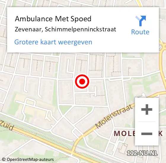 Locatie op kaart van de 112 melding: Ambulance Met Spoed Naar Zevenaar, Schimmelpenninckstraat op 2 augustus 2021 12:40