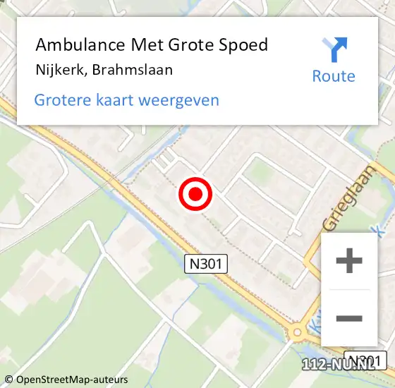 Locatie op kaart van de 112 melding: Ambulance Met Grote Spoed Naar Nijkerk, Brahmslaan op 2 augustus 2021 18:07