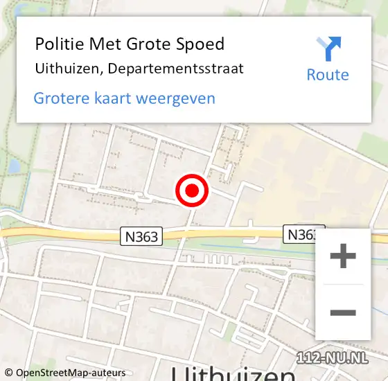 Locatie op kaart van de 112 melding: Politie Met Grote Spoed Naar Uithuizen, Departementsstraat op 2 augustus 2021 19:11