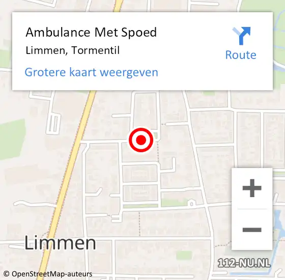 Locatie op kaart van de 112 melding: Ambulance Met Spoed Naar Limmen, Tormentil op 2 augustus 2021 19:18