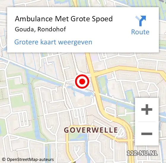 Locatie op kaart van de 112 melding: Ambulance Met Grote Spoed Naar Gouda, Rondohof op 2 augustus 2021 22:58
