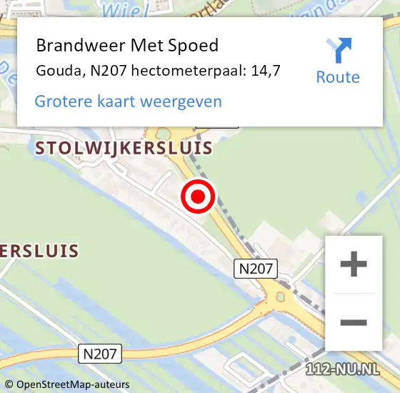 Locatie op kaart van de 112 melding: Brandweer Met Spoed Naar Gouda, N207 hectometerpaal: 14,7 op 3 augustus 2021 09:44