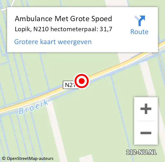 Locatie op kaart van de 112 melding: Ambulance Met Grote Spoed Naar Lopik, N210 hectometerpaal: 31,7 op 3 augustus 2021 13:01