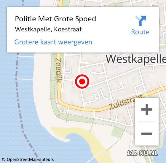Locatie op kaart van de 112 melding: Politie Met Grote Spoed Naar Westkapelle, Koestraat op 3 augustus 2021 15:30