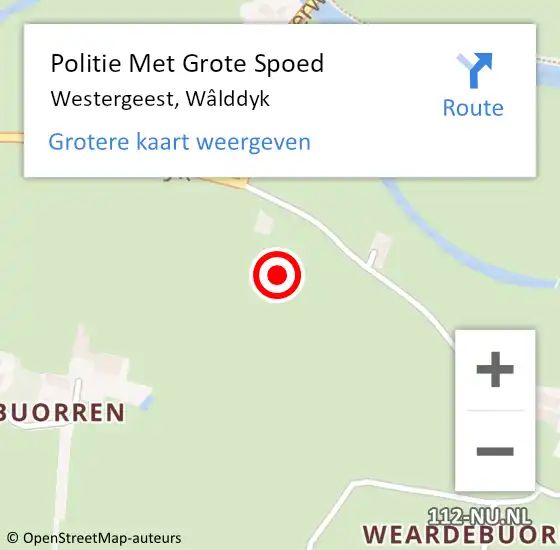 Locatie op kaart van de 112 melding: Politie Met Grote Spoed Naar Westergeest, Wâlddyk op 3 augustus 2021 16:45