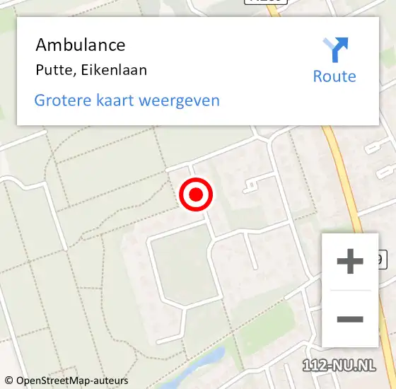 Locatie op kaart van de 112 melding: Ambulance Putte, Eikenlaan op 3 augustus 2021 21:56