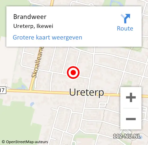 Locatie op kaart van de 112 melding: Brandweer Ureterp, Ikewei op 3 augustus 2021 23:25