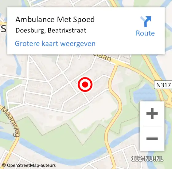 Locatie op kaart van de 112 melding: Ambulance Met Spoed Naar Doesburg, Beatrixstraat op 4 augustus 2021 09:03