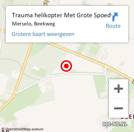 Locatie op kaart van de 112 melding: Trauma helikopter Met Grote Spoed Naar Merselo, Beekweg op 4 augustus 2021 09:23