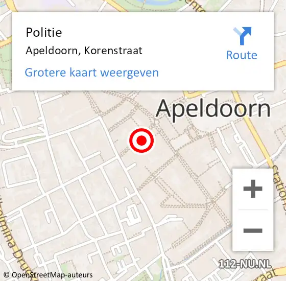 Locatie op kaart van de 112 melding: Politie Apeldoorn, Korenstraat op 4 augustus 2021 11:33