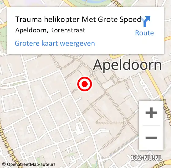 Locatie op kaart van de 112 melding: Trauma helikopter Met Grote Spoed Naar Apeldoorn, Korenstraat op 4 augustus 2021 11:43