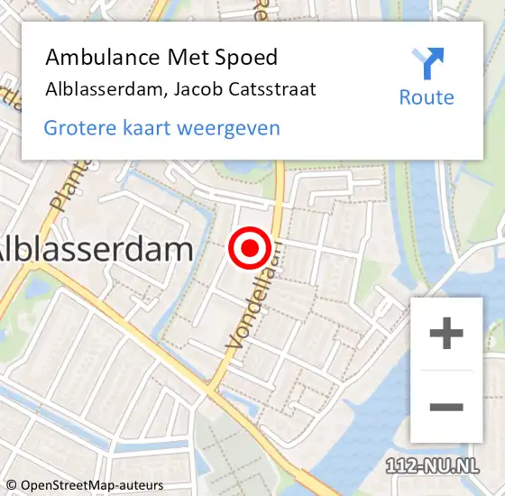 Locatie op kaart van de 112 melding: Ambulance Met Spoed Naar Alblasserdam, Jacob Catsstraat op 4 augustus 2021 11:45