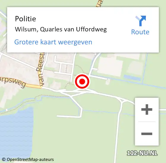 Locatie op kaart van de 112 melding: Politie Wilsum, Quarles van Uffordweg op 4 augustus 2021 11:50