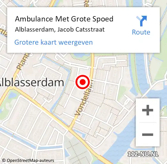 Locatie op kaart van de 112 melding: Ambulance Met Grote Spoed Naar Alblasserdam, Jacob Catsstraat op 4 augustus 2021 11:55