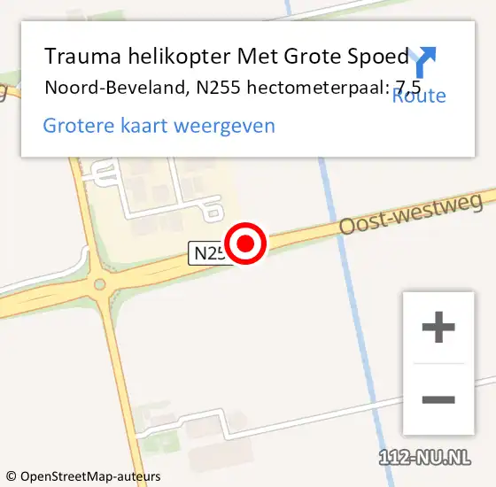 Locatie op kaart van de 112 melding: Trauma helikopter Met Grote Spoed Naar Noord-Beveland, N255 hectometerpaal: 7,5 op 4 augustus 2021 12:00