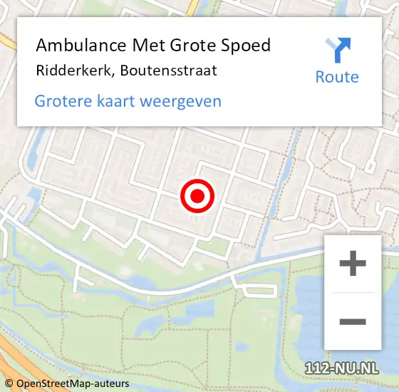 Locatie op kaart van de 112 melding: Ambulance Met Grote Spoed Naar Ridderkerk, Boutensstraat op 4 augustus 2021 13:34