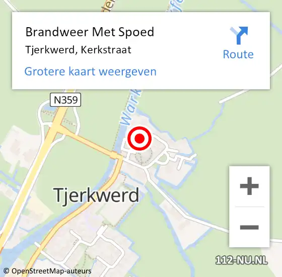 Locatie op kaart van de 112 melding: Brandweer Met Spoed Naar Tjerkwerd, Kerkstraat op 4 augustus 2021 14:39