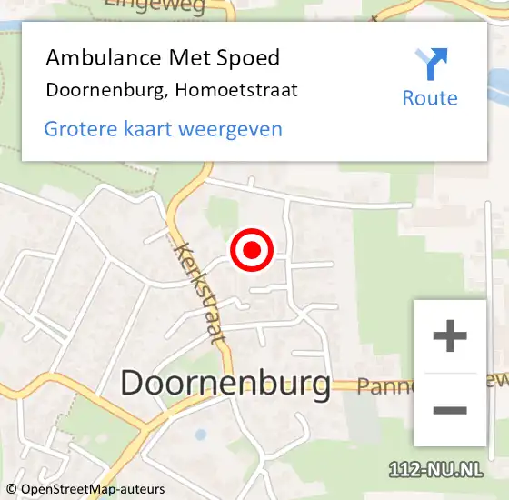 Locatie op kaart van de 112 melding: Ambulance Met Spoed Naar Doornenburg, Homoetstraat op 4 augustus 2021 15:15