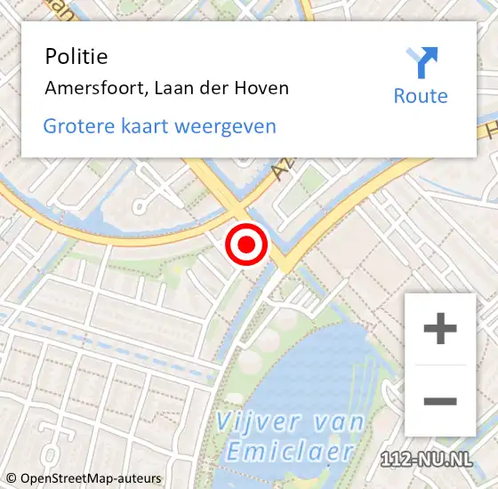 Locatie op kaart van de 112 melding: Politie Amersfoort, Laan der Hoven op 4 augustus 2021 15:49
