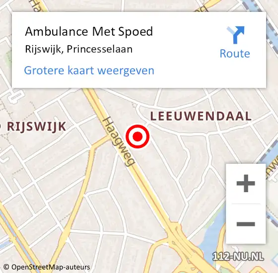 Locatie op kaart van de 112 melding: Ambulance Met Spoed Naar Rijswijk, Princesselaan op 4 augustus 2021 16:23
