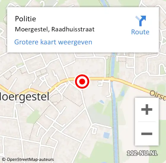 Locatie op kaart van de 112 melding: Politie Moergestel, Raadhuisstraat op 4 augustus 2021 17:43