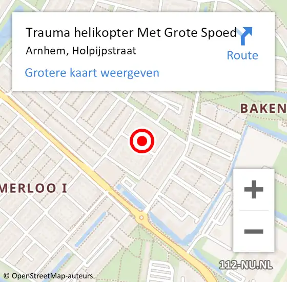 Locatie op kaart van de 112 melding: Trauma helikopter Met Grote Spoed Naar Arnhem, Holpijpstraat op 4 augustus 2021 17:55