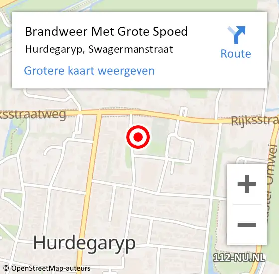 Locatie op kaart van de 112 melding: Brandweer Met Grote Spoed Naar Hurdegaryp, Swagermanstraat op 4 augustus 2021 19:33