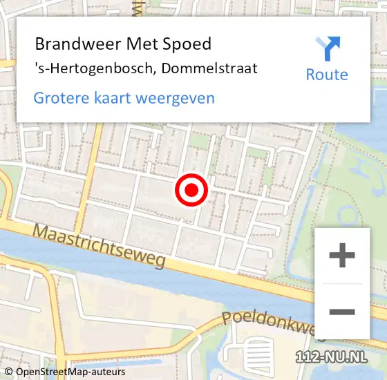 Locatie op kaart van de 112 melding: Brandweer Met Spoed Naar 's-Hertogenbosch, Dommelstraat op 4 augustus 2021 21:58