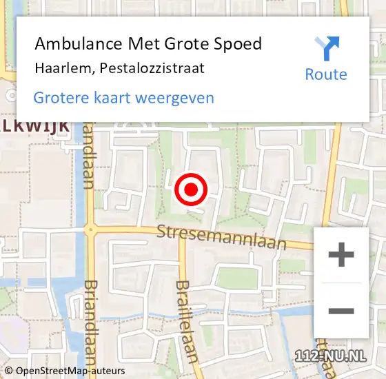 Locatie op kaart van de 112 melding: Ambulance Met Grote Spoed Naar Haarlem, Pestalozzistraat op 5 augustus 2021 00:00