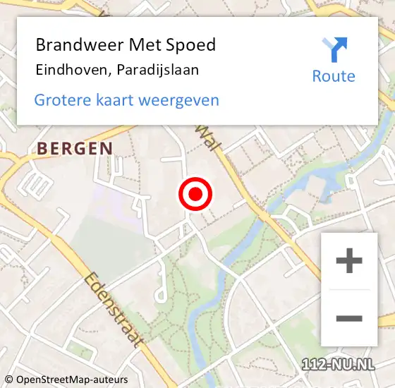 Locatie op kaart van de 112 melding: Brandweer Met Spoed Naar Eindhoven, Paradijslaan op 5 augustus 2021 03:17
