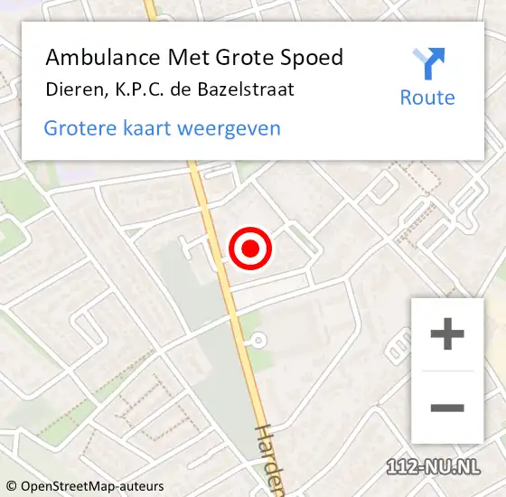 Locatie op kaart van de 112 melding: Ambulance Met Grote Spoed Naar Dieren, K.P.C. de Bazelstraat op 5 augustus 2021 12:59