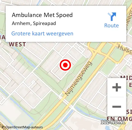 Locatie op kaart van de 112 melding: Ambulance Met Spoed Naar Arnhem, Spireapad op 5 augustus 2021 15:50
