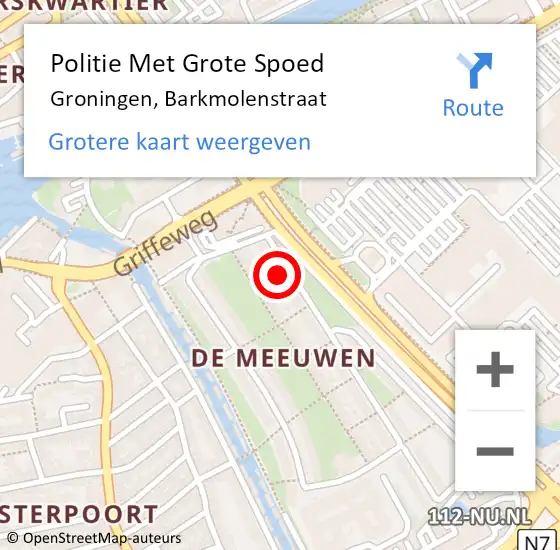 Locatie op kaart van de 112 melding: Politie Met Grote Spoed Naar Groningen, Barkmolenstraat op 5 augustus 2021 15:59