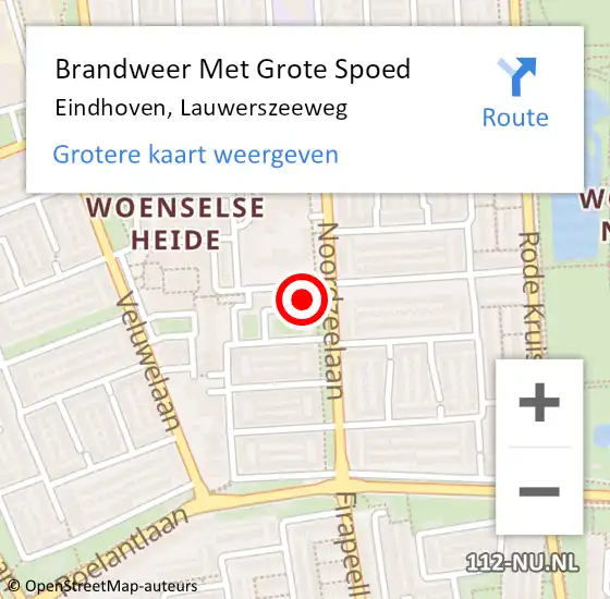 Locatie op kaart van de 112 melding: Brandweer Met Grote Spoed Naar Eindhoven, Lauwerszeeweg op 6 augustus 2021 00:22
