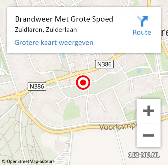Locatie op kaart van de 112 melding: Brandweer Met Grote Spoed Naar Zuidlaren, Zuiderlaan op 6 augustus 2021 03:51