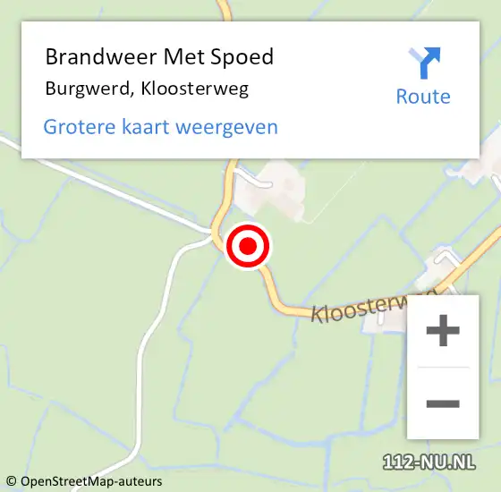 Locatie op kaart van de 112 melding: Brandweer Met Spoed Naar Burgwerd, Kloosterweg op 6 augustus 2021 10:39