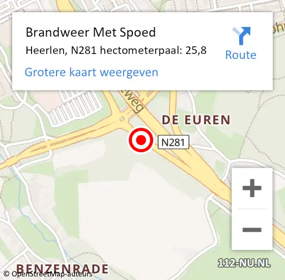Locatie op kaart van de 112 melding: Brandweer Met Spoed Naar Heerlen, N281 hectometerpaal: 25,8 op 6 augustus 2021 13:53