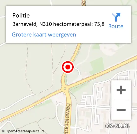 Locatie op kaart van de 112 melding: Politie Barneveld, N310 hectometerpaal: 75,8 op 6 augustus 2021 13:58