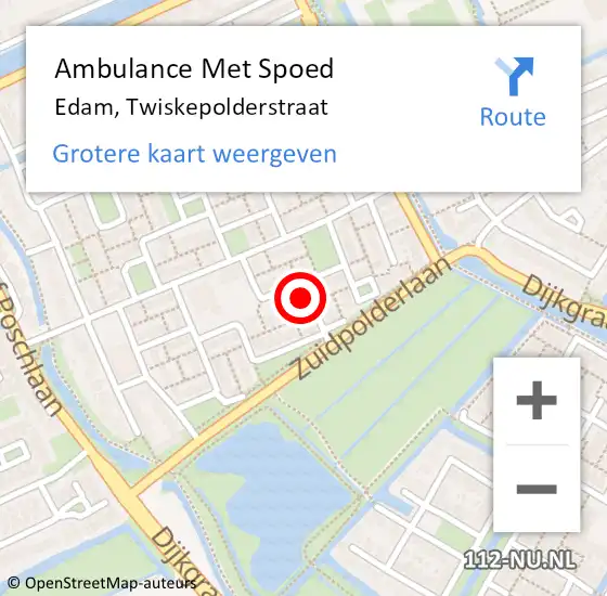 Locatie op kaart van de 112 melding: Ambulance Met Spoed Naar Edam, Twiskepolderstraat op 6 augustus 2021 15:35