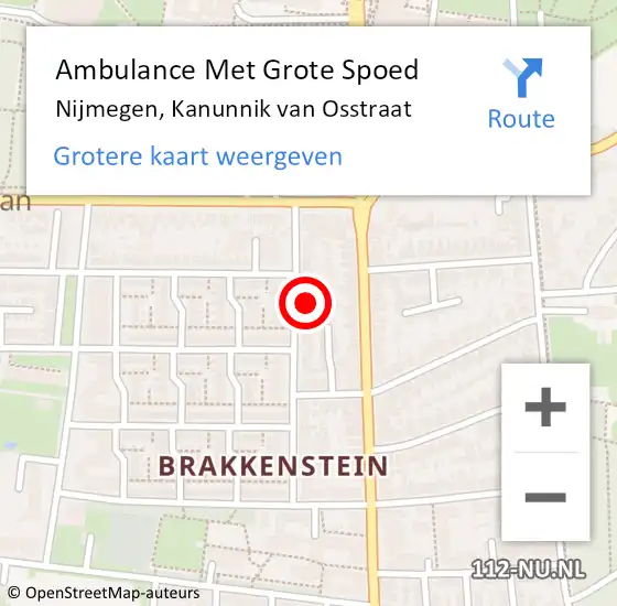 Locatie op kaart van de 112 melding: Ambulance Met Grote Spoed Naar Nijmegen, Kanunnik van Osstraat op 6 augustus 2021 15:39