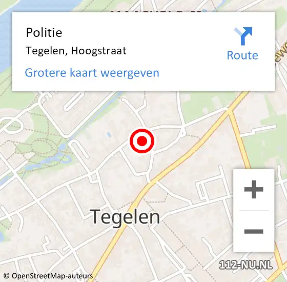 Locatie op kaart van de 112 melding: Politie Tegelen, Hoogstraat op 6 augustus 2021 16:07