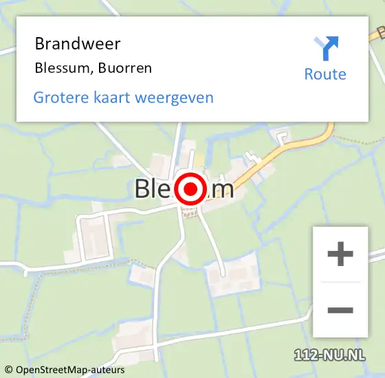 Locatie op kaart van de 112 melding: Brandweer Blessum, Buorren op 6 augustus 2021 19:32