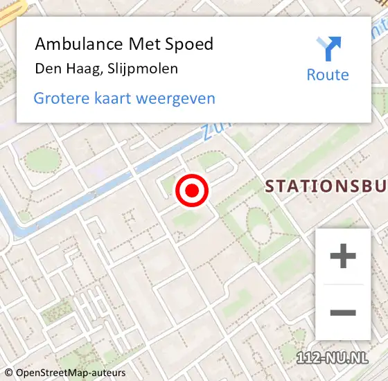 Locatie op kaart van de 112 melding: Ambulance Met Spoed Naar Den Haag, Slijpmolen op 6 augustus 2021 21:14