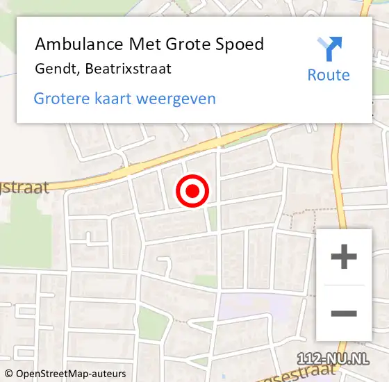 Locatie op kaart van de 112 melding: Ambulance Met Grote Spoed Naar Gendt, Beatrixstraat op 19 juni 2014 01:12