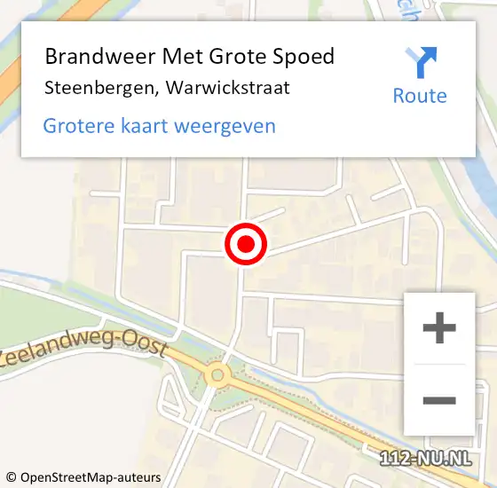 Locatie op kaart van de 112 melding: Brandweer Met Grote Spoed Naar Steenbergen, Warwickstraat op 7 augustus 2021 00:44