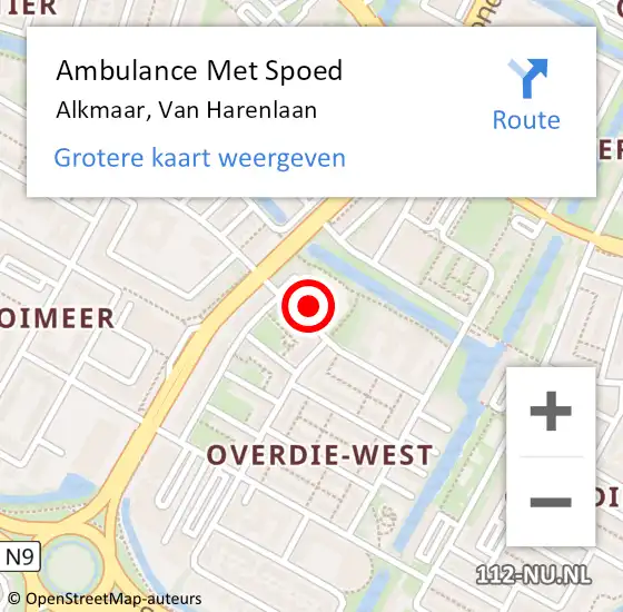 Locatie op kaart van de 112 melding: Ambulance Met Spoed Naar Alkmaar, Van Harenlaan op 7 augustus 2021 05:51