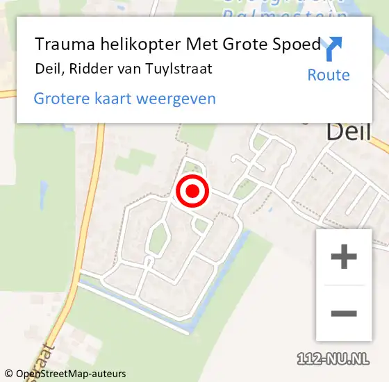 Locatie op kaart van de 112 melding: Trauma helikopter Met Grote Spoed Naar Deil, Ridder van Tuylstraat op 7 augustus 2021 08:20
